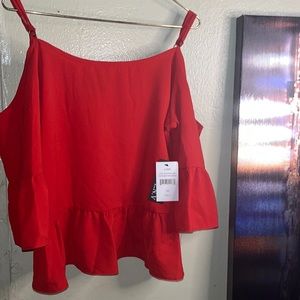 Juniors Floral Printed Ruffle Cold Shoulder Peasant Blouse Red Size L